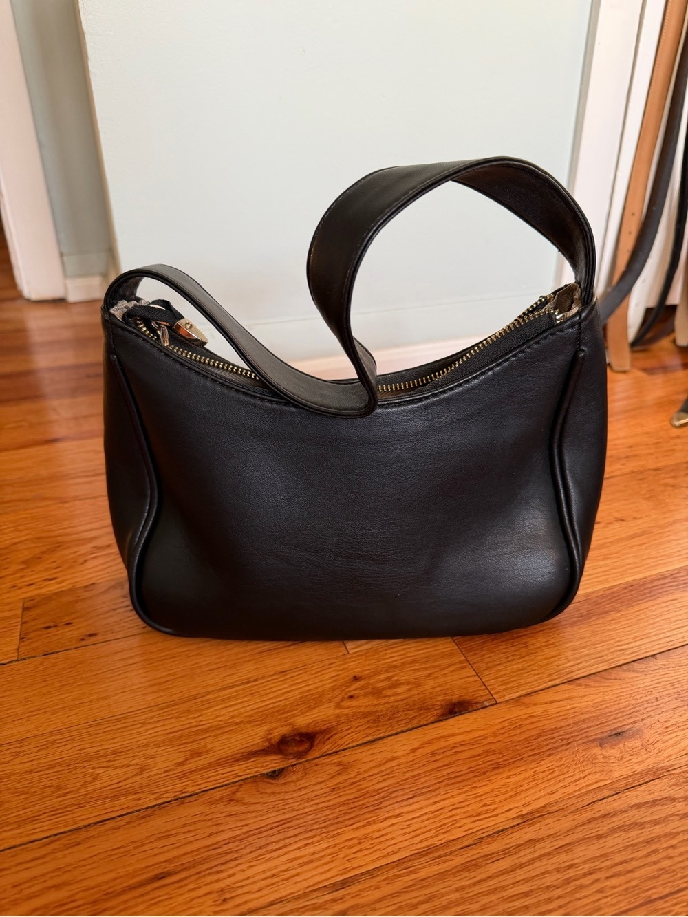 Black Faux Leather Shoulder Bag